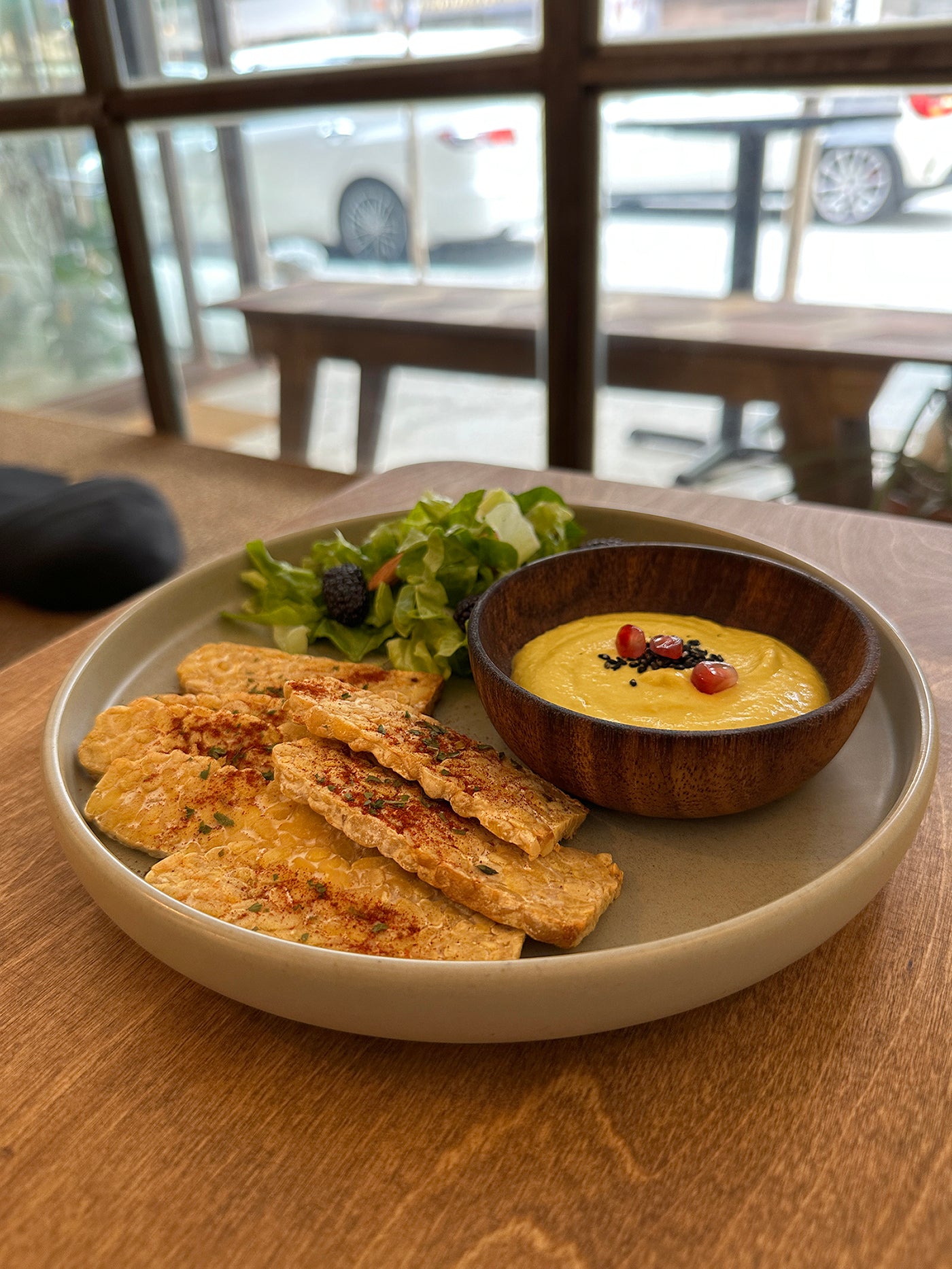 Organic Tempeh with Cheese Dip